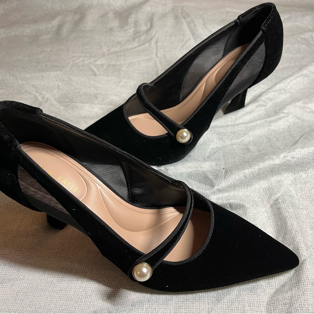 Kelly & Katie Black Heels with Modern Mary Jane Design